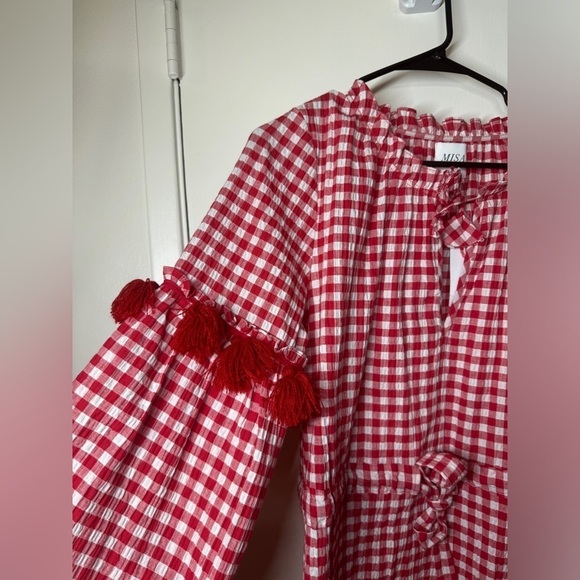 NWT Misa Los Angeles Lissbeth Red White Gingham Plaid Mini Boho Fringe Dress M - Picture 6 of 16